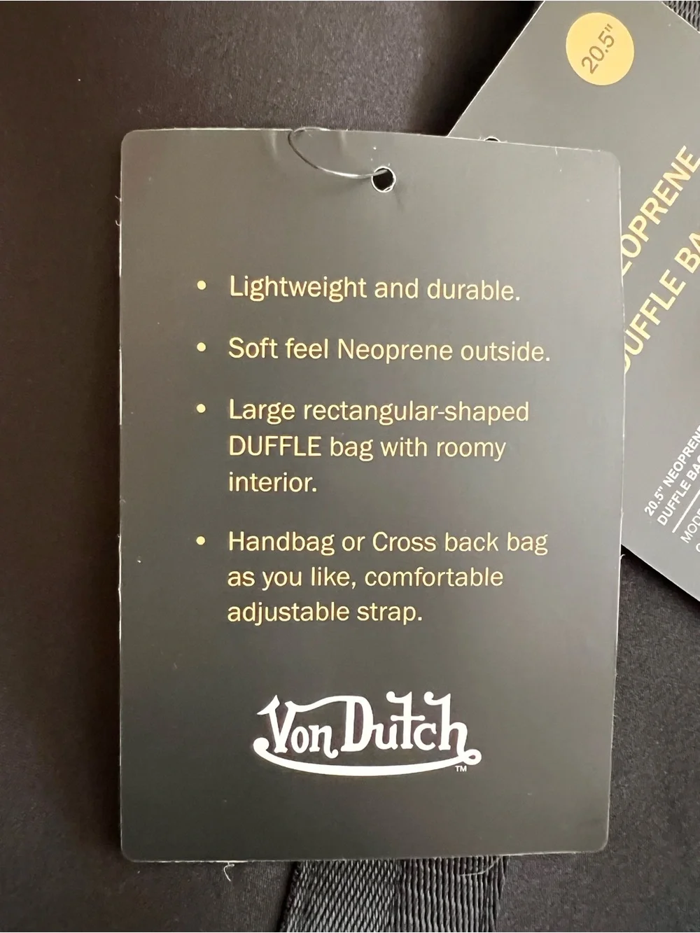 Von Dutch Black Neoprene 20.5” Travel Work or Gym Lightweight Duffel Bag NWT